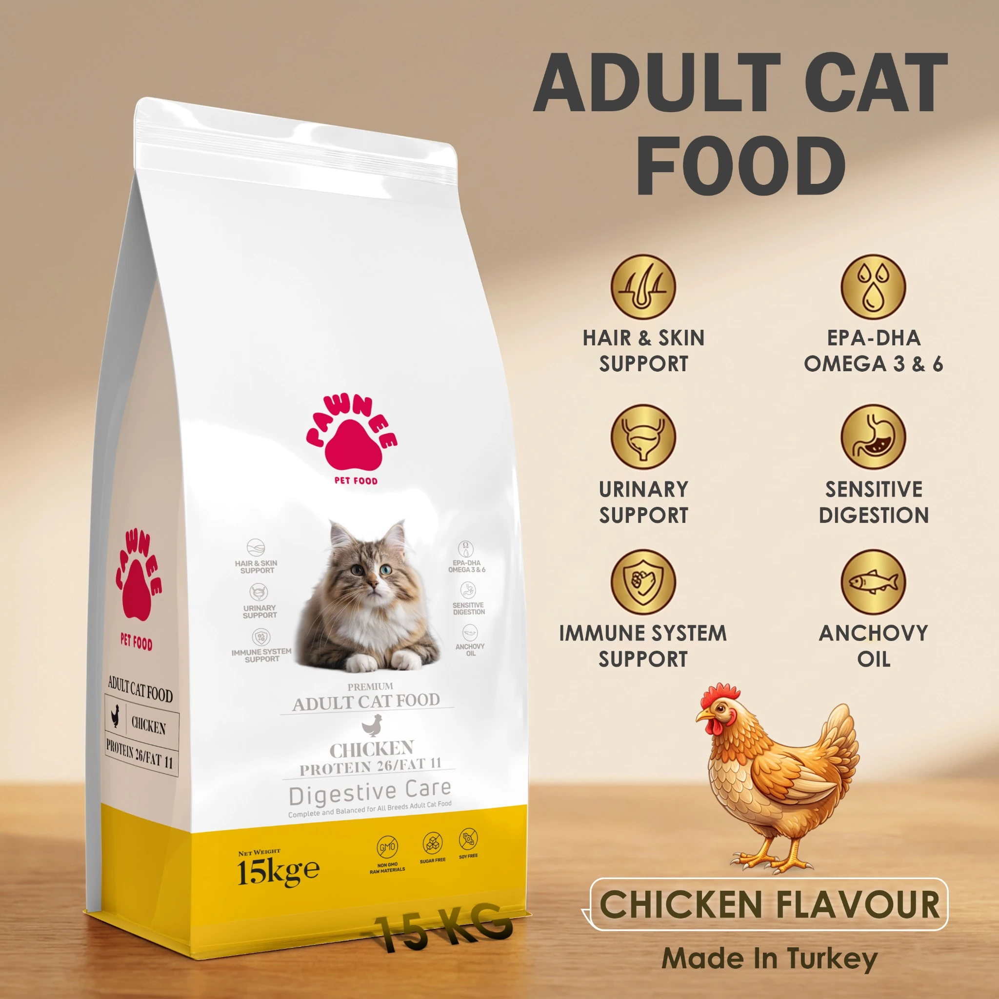 Pawnee Adult Cat Food Chicken Flavour 15kg Qatar