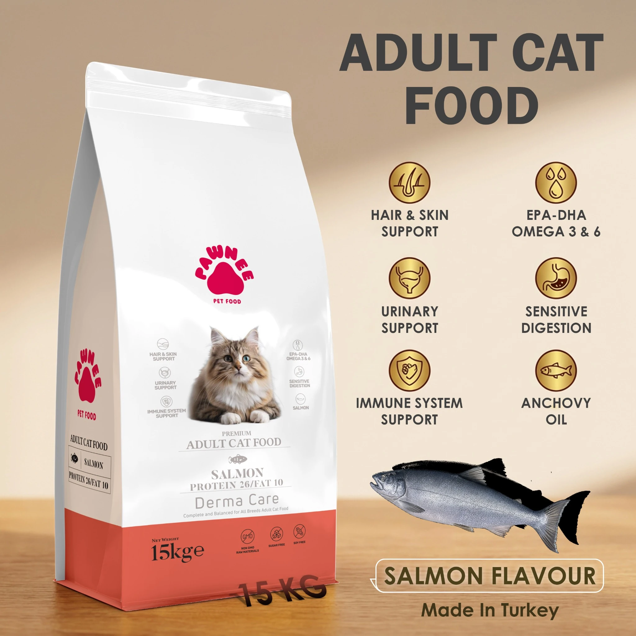 Pawnee Adult Cat Food Salmon Flavour 15kg Qatar