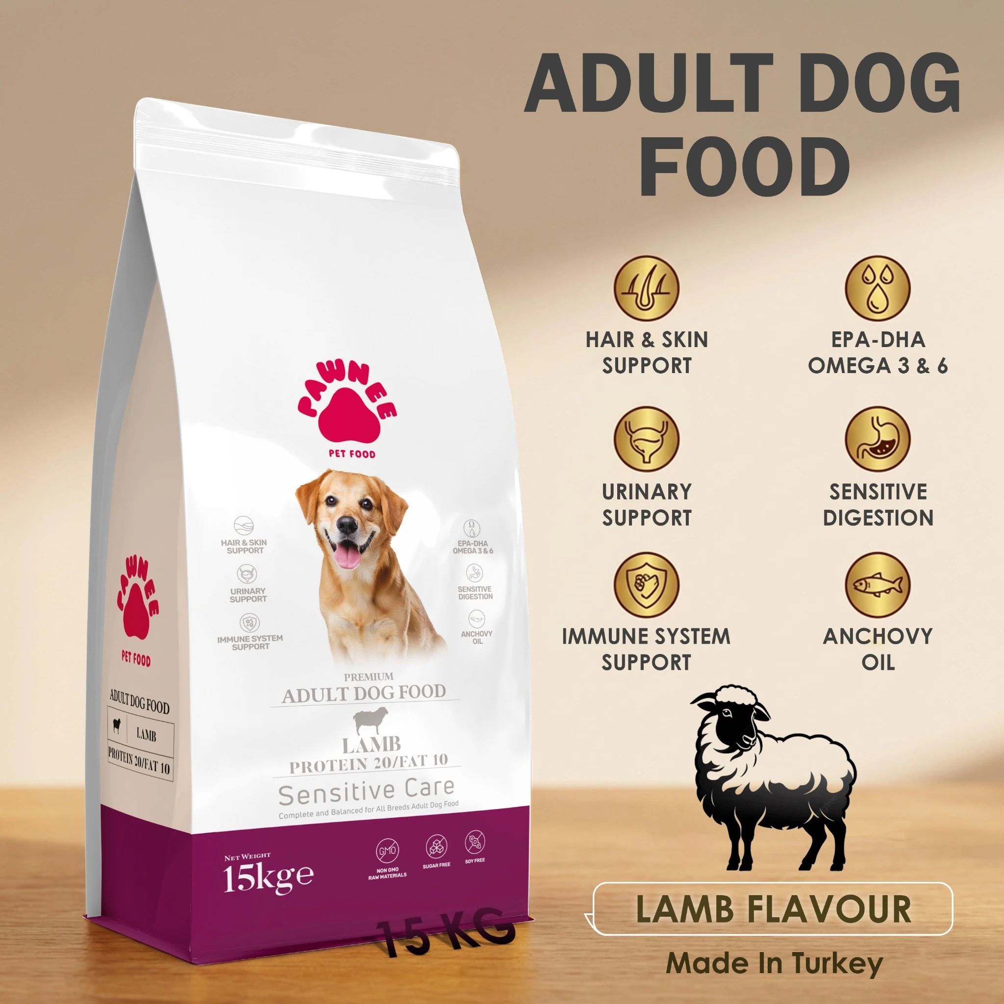 Pawnee Adult Dog Food Lamb Flavour 15kg Qatar