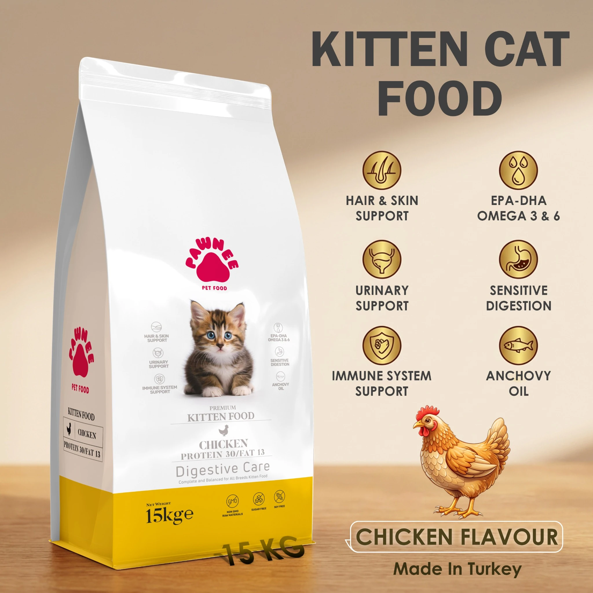 Pawnee Kitten Cat Food Chicken Flavour 15kg Qatar