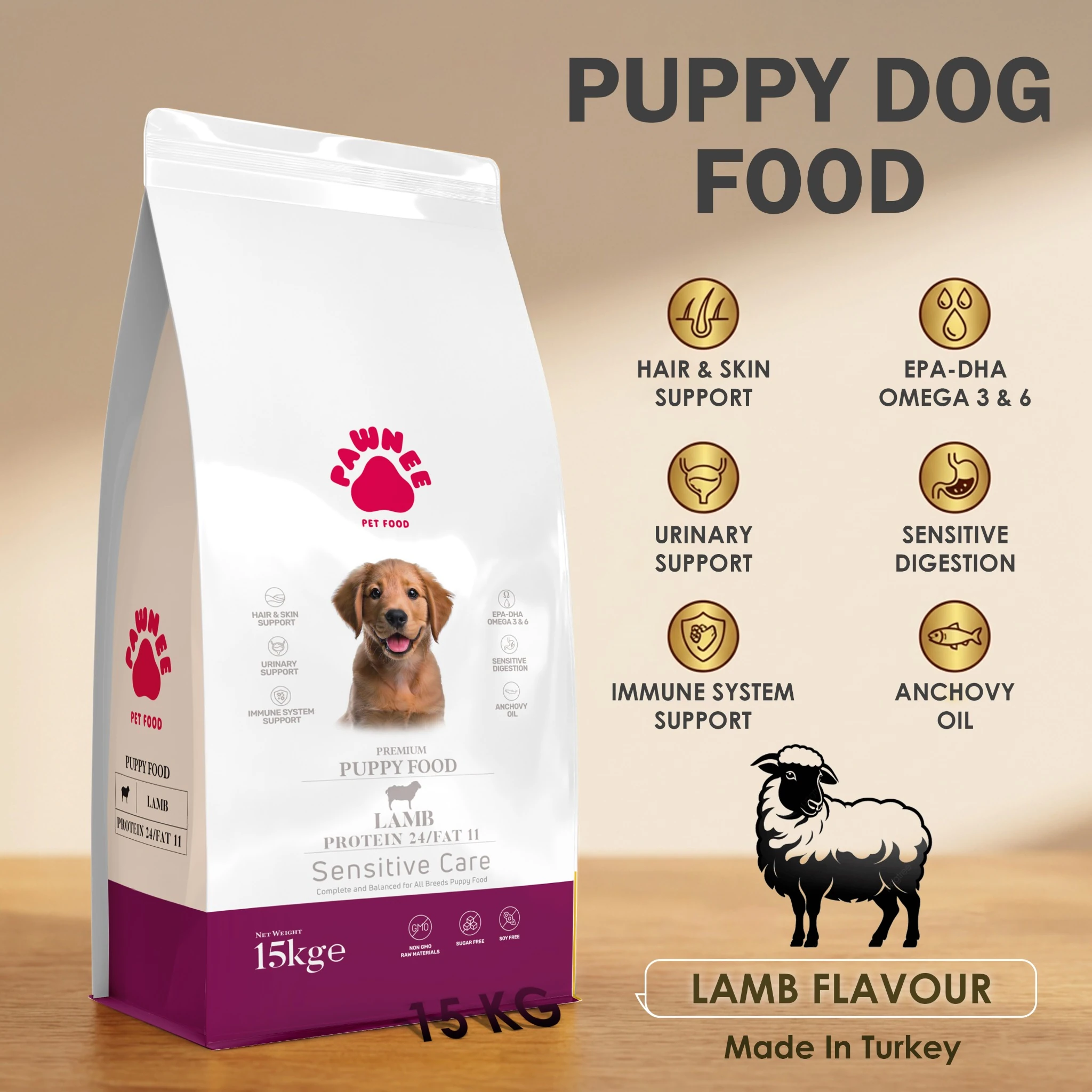 Pawnee Puppy Dog Food Lamb Flavour 15kg Qatar